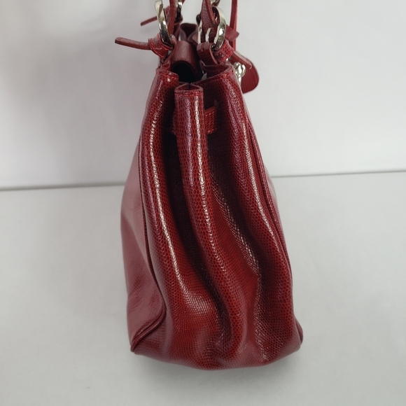 Vintage Muska Made In Italy red pebbled leather hobo satchel turn lock - Picture 5 of 12